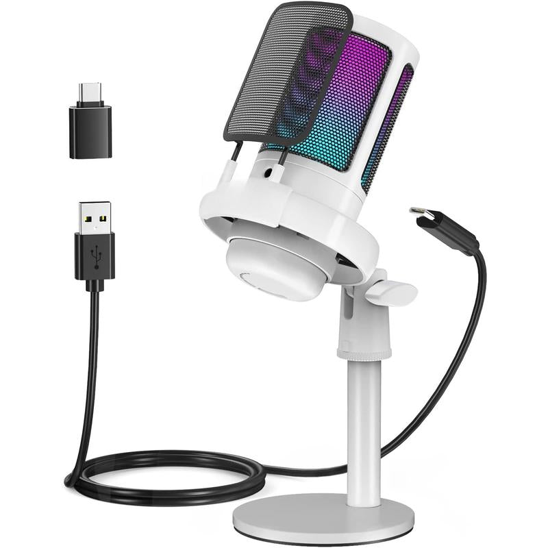 Gaming Microphone, RGB Condenser Mic with Touch Mute &amp; Gain Knob
