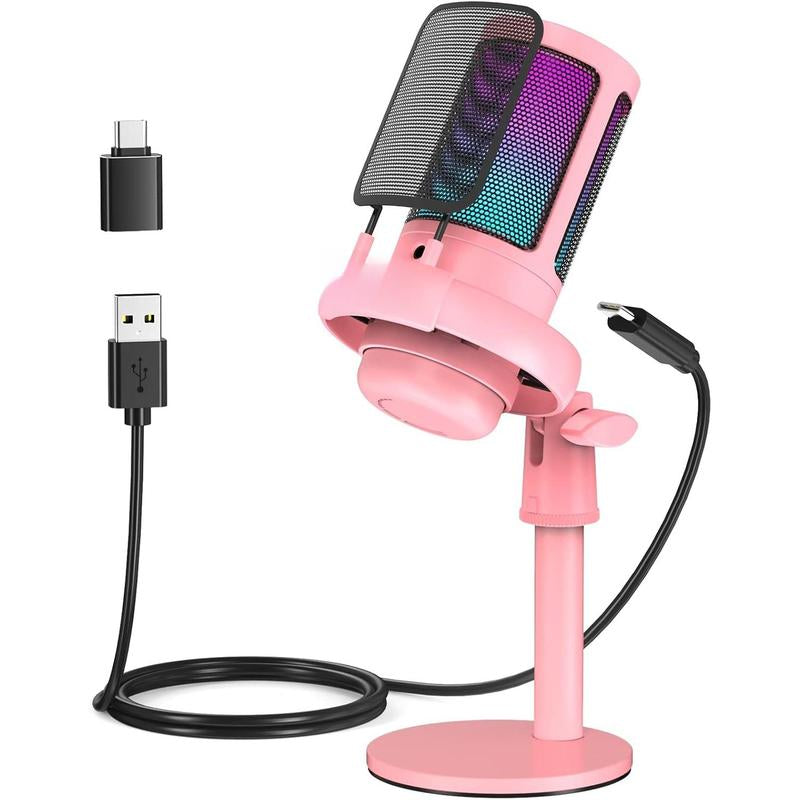Gaming Microphone, RGB Condenser Mic with Touch Mute &amp; Gain Knob